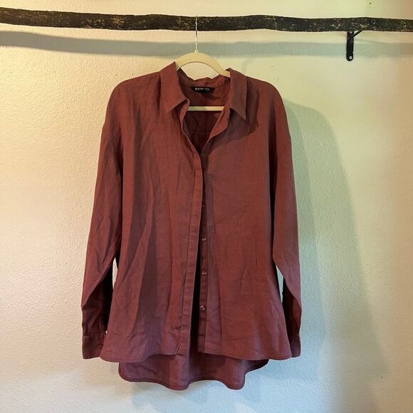 Athleta Tawny Rose Playa Linen Button Front Long Sleeve Oversized Shirt Size XL - Picture 3 of 14